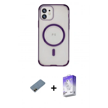MARSİLYAN™- iPhone 12 Kılıf Eksen Klasik Koleksiyonu - Siyah Bilvis 5in1 3D Magic Cam Ekran Koruyucu + Shine Kamera Lens Koruma Cam - GD