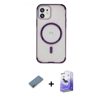 MARSİLYAN™- iPhone 12 Kılıf Eksen Klasik Koleksiyonu - Siyah Bilvis 5in1 5D Magic Hayalet Cam Ekran Koruyucu + Metal Kamera Lens Koruma Cam - GD