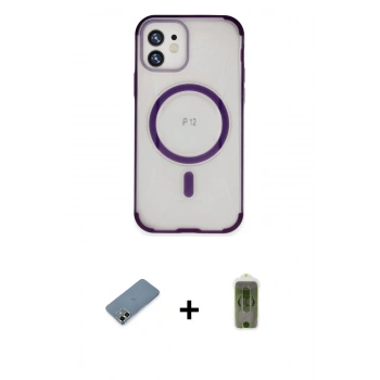 MARSİLYAN™- iPhone 12 Kılıf Eksen Klasik Koleksiyonu - Siyah Joko Magic 5D Hayalet Cam + Metal Kamera Lens Koruma Cam - AKYL