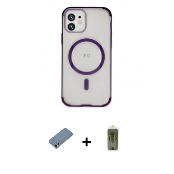 MARSİLYAN™- iPhone 12 Kılıf Eksen Klasik Koleksiyonu - Siyah Joko Magic 5D Hayalet Cam + Shine Kamera Lens Koruma Cam - GS