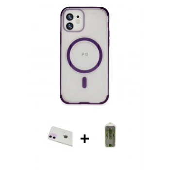 MARSİLYAN™- iPhone 12 Kılıf Eksen Klasik Koleksiyonu - Siyah Joko Magic 5D Hayalet Cam + Rainbow Kamera Lens Koruma Cam - MR