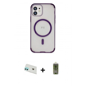 MARSİLYAN™- iPhone 12 Kılıf Eksen Klasik Koleksiyonu - Siyah Joko Magic 5D Hayalet Cam + Rainbow Kamera Lens Koruma Cam - YL