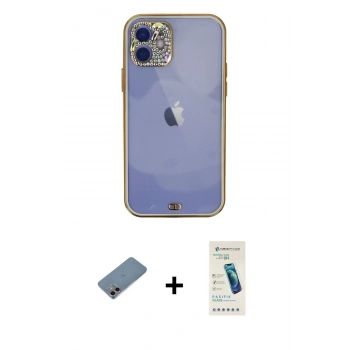 MARSİLYAN™- iPhone 12 Kılıf Eksen Minimal Koleksiyonu - Şeffaf Pasifik Cam Ekran Koruyucu + Shine Kamera Lens Koruma Cam - PE