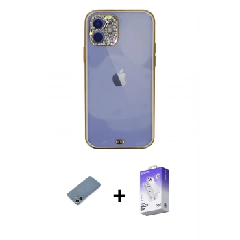 MARSİLYAN™- iPhone 12 Kılıf Eksen Minimal Koleksiyonu - Siyah Bilvis 5in1 3D Magic Cam Ekran Koruyucu + Shine Kamera Lens Koruma Cam - GS
