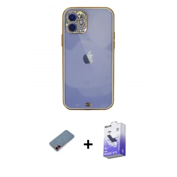 MARSİLYAN™- iPhone 12 Kılıf Eksen Minimal Koleksiyonu - Siyah Bilvis 5in1 5D Magic Hayalet Cam Ekran Koruyucu + Metal Kamera Lens Koruma Cam - KI