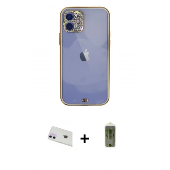 MARSİLYAN™- iPhone 12 Kılıf Eksen Minimal Koleksiyonu - Siyah Joko Magic 5D Hayalet Cam + Rainbow Kamera Lens Koruma Cam - MR
