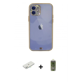 MARSİLYAN™- iPhone 12 Kılıf Eksen Minimal Koleksiyonu - Siyah Joko Magic 5D Hayalet Cam + Renkli Kamera Lens Koruma Cam - SI