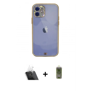 MARSİLYAN™- iPhone 12 Kılıf Eksen Minimal Koleksiyonu - Siyah Joko Magic 5D Hayalet Cam + Kamera Lens Koruma Cam - SF