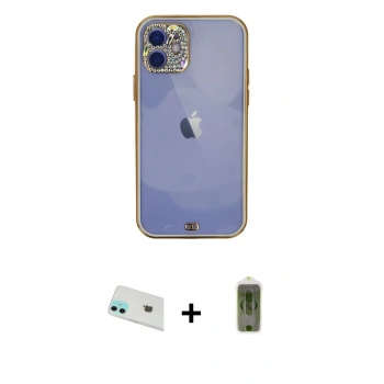 MARSİLYAN™- iPhone 12 Kılıf Eksen Minimal Koleksiyonu - Siyah Joko Magic 5D Hayalet Cam + Rainbow Kamera Lens Koruma Cam - YL