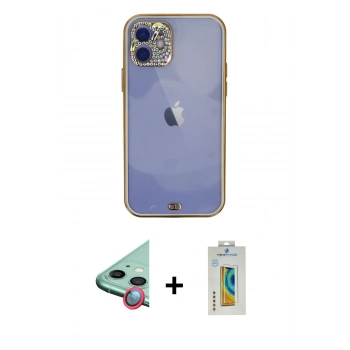 MARSİLYAN™- iPhone 12 Kılıf Eksen Minimal Koleksiyonu - Siyah Polymer Nano Ekran Koruyucu + Raze Metal Kamera Lens - KI
