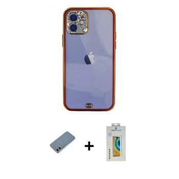 MARSİLYAN™- iPhone 12 Kılıf Eksen Minimal Koleksiyonu - Siyah Polymer Nano Ekran Koruyucu + Metal Kamera Lens Koruma Cam - GD