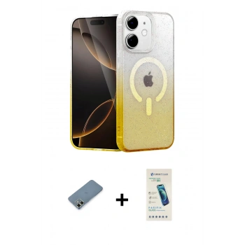 MARSİLYAN™- iPhone 12 Kılıf Eksen Minimal Özel Seri - Şeffaf Pasifik Cam Ekran Koruyucu + Metal Kamera Lens Koruma Cam - AKYL