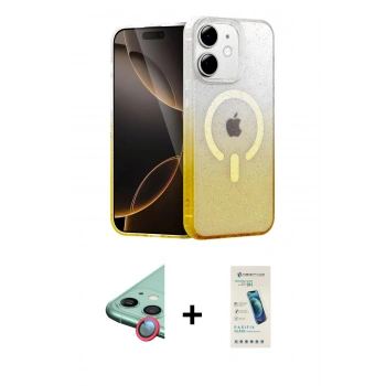 MARSİLYAN™- iPhone 12 Kılıf Eksen Minimal Özel Seri - Şeffaf Pasifik Cam Ekran Koruyucu + Raze Metal Kamera Lens - KI