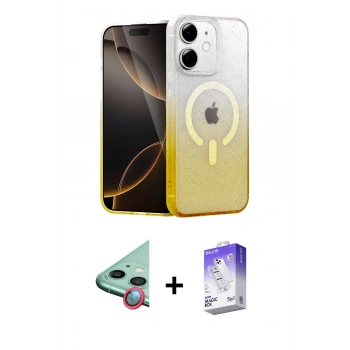 MARSİLYAN™- iPhone 12 Kılıf Eksen Minimal Özel Seri - Siyah Bilvis 5in1 3D Magic Cam Ekran Koruyucu + Raze Metal Kamera Lens - KI