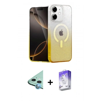 MARSİLYAN™- iPhone 12 Kılıf Eksen Minimal Özel Seri - Siyah Bilvis 5in1 3D Magic Cam Ekran Koruyucu + Raze Metal Kamera Lens - MI