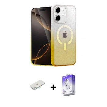 MARSİLYAN™- iPhone 12 Kılıf Eksen Minimal Özel Seri - Siyah Bilvis 5in1 3D Magic Cam Ekran Koruyucu + Renkli Kamera Lens Koruma Cam - SI