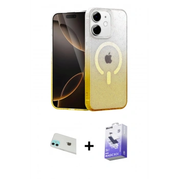 MARSİLYAN™- iPhone 12 Kılıf Eksen Minimal Özel Seri - Siyah Bilvis 5in1 5D Magic Hayalet Cam Ekran Koruyucu + Rainbow Kamera Lens Koruma Cam - YL