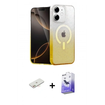 MARSİLYAN™- iPhone 12 Kılıf Eksen Minimal Özel Seri - Siyah Bilvis 5in1 5D Magic Hayalet Cam Ekran Koruyucu + Renkli Kamera Lens Koruma Cam - YL
