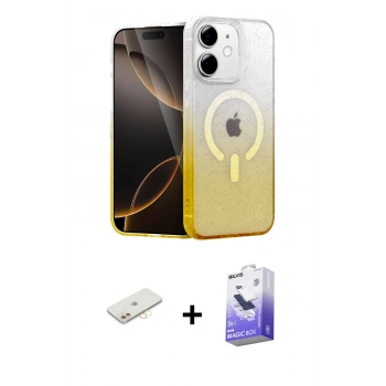 MARSİLYAN™- iPhone 12 Kılıf Eksen Minimal Özel Seri - Siyah Bilvis 5in1 5D Magic Hayalet Cam Ekran Koruyucu + Renkli Kamera Lens Koruma Cam - SI