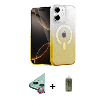 MARSİLYAN™- iPhone 12 Kılıf Eksen Minimal Özel Seri - Siyah Joko Magic 5D Hayalet Cam + Raze Metal Kamera Lens - KI