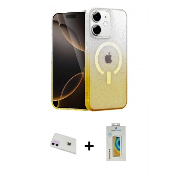MARSİLYAN™- iPhone 12 Kılıf Eksen Minimal Özel Seri - Siyah Polymer Nano Ekran Koruyucu + Rainbow Kamera Lens Koruma Cam - MR