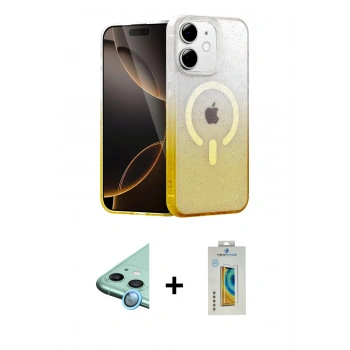 MARSİLYAN™- iPhone 12 Kılıf Eksen Minimal Özel Seri - Siyah Polymer Nano Ekran Koruyucu + Raze Metal Kamera Lens - MI