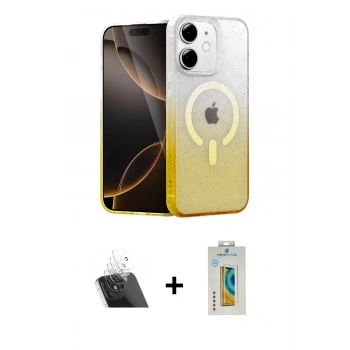 MARSİLYAN™- iPhone 12 Kılıf Eksen Minimal Özel Seri - Siyah Polymer Nano Ekran Koruyucu + Kamera Lens Koruma Cam - SF
