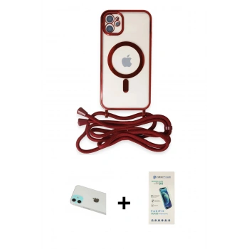 MARSİLYAN™- iPhone 12 Kılıf Eksen Özel Seri - Şeffaf Pasifik Cam Ekran Koruyucu + Rainbow Kamera Lens Koruma Cam - YL