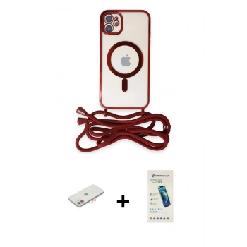 MARSİLYAN™- iPhone 12 Kılıf Eksen Özel Seri - Şeffaf Pasifik Cam Ekran Koruyucu + Renkli Kamera Lens Koruma Cam - PE