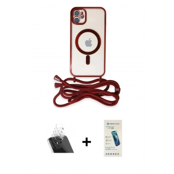 MARSİLYAN™- iPhone 12 Kılıf Eksen Özel Seri - Şeffaf Pasifik Cam Ekran Koruyucu + Kamera Lens Koruma Cam - SF