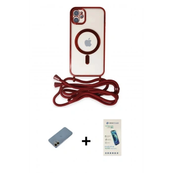 MARSİLYAN™- iPhone 12 Kılıf Eksen Özel Seri - Şeffaf Pasifik Cam Ekran Koruyucu + Shine Kamera Lens Koruma Cam - GD