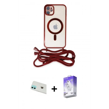 MARSİLYAN™- iPhone 12 Kılıf Eksen Özel Seri - Siyah Bilvis 5in1 3D Magic Cam Ekran Koruyucu + Rainbow Kamera Lens Koruma Cam - YL
