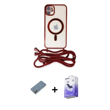 MARSİLYAN™- iPhone 12 Kılıf Eksen Özel Seri - Siyah Bilvis 5in1 5D Magic Hayalet Cam Ekran Koruyucu + Metal Kamera Lens Koruma Cam - GD