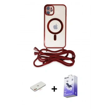 MARSİLYAN™- iPhone 12 Kılıf Eksen Özel Seri - Siyah Bilvis 5in1 5D Magic Hayalet Cam Ekran Koruyucu + Renkli Kamera Lens Koruma Cam - YL