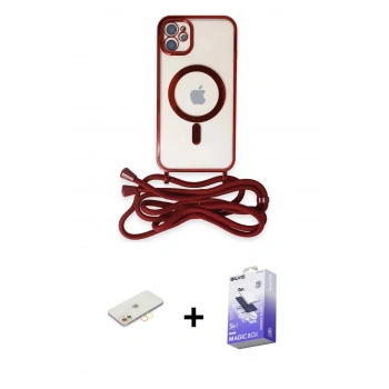 MARSİLYAN™- iPhone 12 Kılıf Eksen Özel Seri - Siyah Bilvis 5in1 5D Magic Hayalet Cam Ekran Koruyucu + Renkli Kamera Lens Koruma Cam - SI