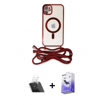 MARSİLYAN™- iPhone 12 Kılıf Eksen Özel Seri - Siyah Bilvis 5in1 5D Magic Hayalet Cam Ekran Koruyucu + Kamera Lens Koruma Cam - SF