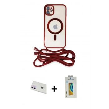 MARSİLYAN™- iPhone 12 Kılıf Eksen Özel Seri - Siyah Polymer Nano Ekran Koruyucu + Rainbow Kamera Lens Koruma Cam - MR