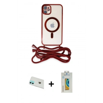 MARSİLYAN™- iPhone 12 Kılıf Eksen Özel Seri - Siyah Polymer Nano Ekran Koruyucu + Rainbow Kamera Lens Koruma Cam - YL