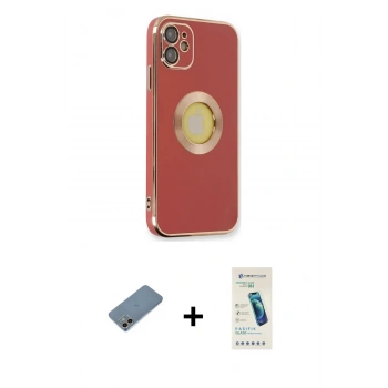 MARSİLYAN™- iPhone 12 Kılıf İz Form Serisi - Şeffaf Pasifik Cam Ekran Koruyucu + Shine Kamera Lens Koruma Cam - GI