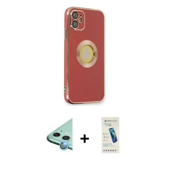 MARSİLYAN™- iPhone 12 Kılıf İz Form Serisi - Şeffaf Pasifik Cam Ekran Koruyucu + Raze Metal Kamera Lens - MI