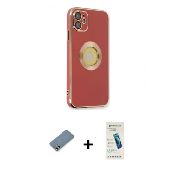 MARSİLYAN™- iPhone 12 Kılıf İz Form Serisi - Şeffaf Pasifik Cam Ekran Koruyucu + Metal Kamera Lens Koruma Cam - AKYL