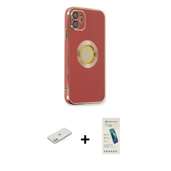 MARSİLYAN™- iPhone 12 Kılıf İz Form Serisi - Şeffaf Pasifik Cam Ekran Koruyucu + Renkli Kamera Lens Koruma Cam - TU