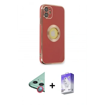 MARSİLYAN™- iPhone 12 Kılıf İz Form Serisi - Siyah Bilvis 5in1 3D Magic Cam Ekran Koruyucu + Raze Metal Kamera Lens - KI