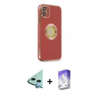 MARSİLYAN™- iPhone 12 Kılıf İz Form Serisi - Siyah Bilvis 5in1 3D Magic Cam Ekran Koruyucu + Raze Metal Kamera Lens - MI