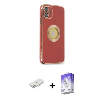 MARSİLYAN™- iPhone 12 Kılıf İz Form Serisi - Siyah Bilvis 5in1 3D Magic Cam Ekran Koruyucu + Renkli Kamera Lens Koruma Cam - PE