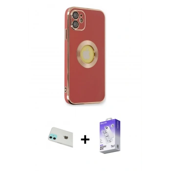 MARSİLYAN™- iPhone 12 Kılıf İz Form Serisi - Siyah Bilvis 5in1 3D Magic Cam Ekran Koruyucu + Rainbow Kamera Lens Koruma Cam - YL