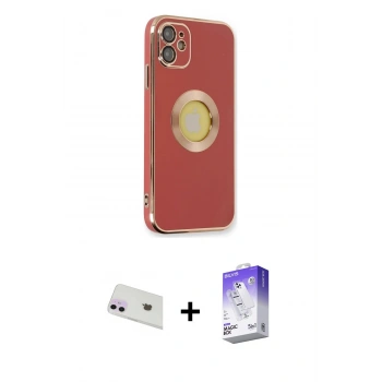 MARSİLYAN™- iPhone 12 Kılıf İz Form Serisi - Siyah Bilvis 5in1 3D Magic Cam Ekran Koruyucu + Rainbow Kamera Lens Koruma Cam - MR