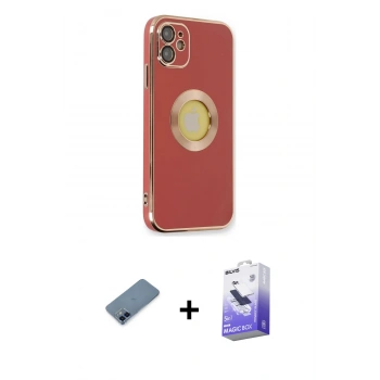 MARSİLYAN™- iPhone 12 Kılıf İz Form Serisi - Siyah Bilvis 5in1 5D Magic Hayalet Cam Ekran Koruyucu + Metal Kamera Lens Koruma Cam - MI