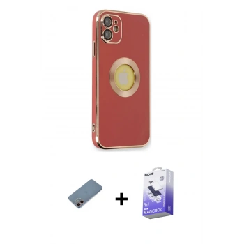 MARSİLYAN™- iPhone 12 Kılıf İz Form Serisi - Siyah Bilvis 5in1 5D Magic Hayalet Cam Ekran Koruyucu + Shine Kamera Lens Koruma Cam - PE