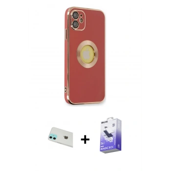 MARSİLYAN™- iPhone 12 Kılıf İz Form Serisi - Siyah Bilvis 5in1 5D Magic Hayalet Cam Ekran Koruyucu + Rainbow Kamera Lens Koruma Cam - YL